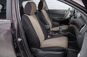 Авточехлы на Hyundai Tucson III / KIA Sportage IV "Почин" экокожа, черно-бежевый