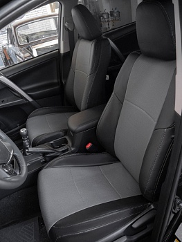 Авточехлы на Toyota RAV4 IV (CA40) "Почин" экокожа, черно-серый