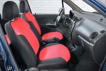 Авточехлы на Daewoo Matiz I "Почин" экокожа, черно-красная