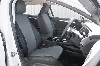 Авточехлы на Ford Mondeo V "Почин" экокожа, черно-серый