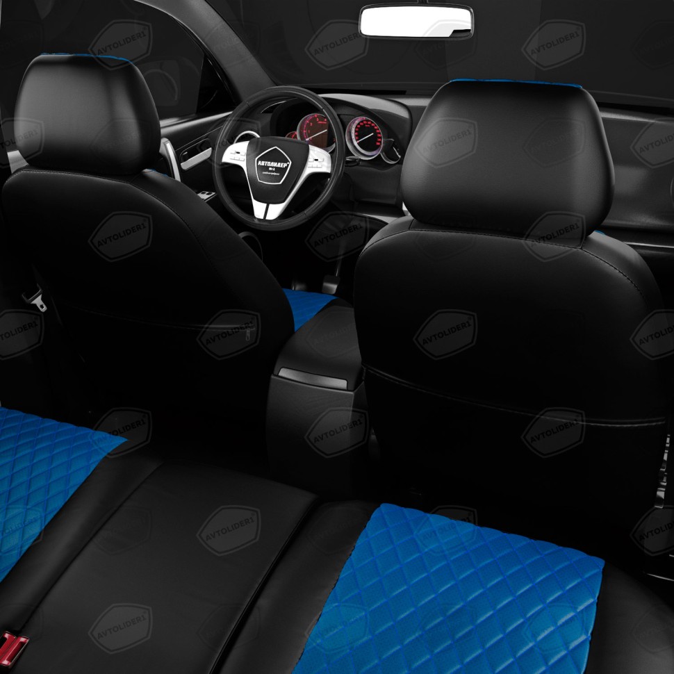 Чехлы в салон Renault Duster II (2020-2022) "Ромб" автолидер, экокожа, черно-синий