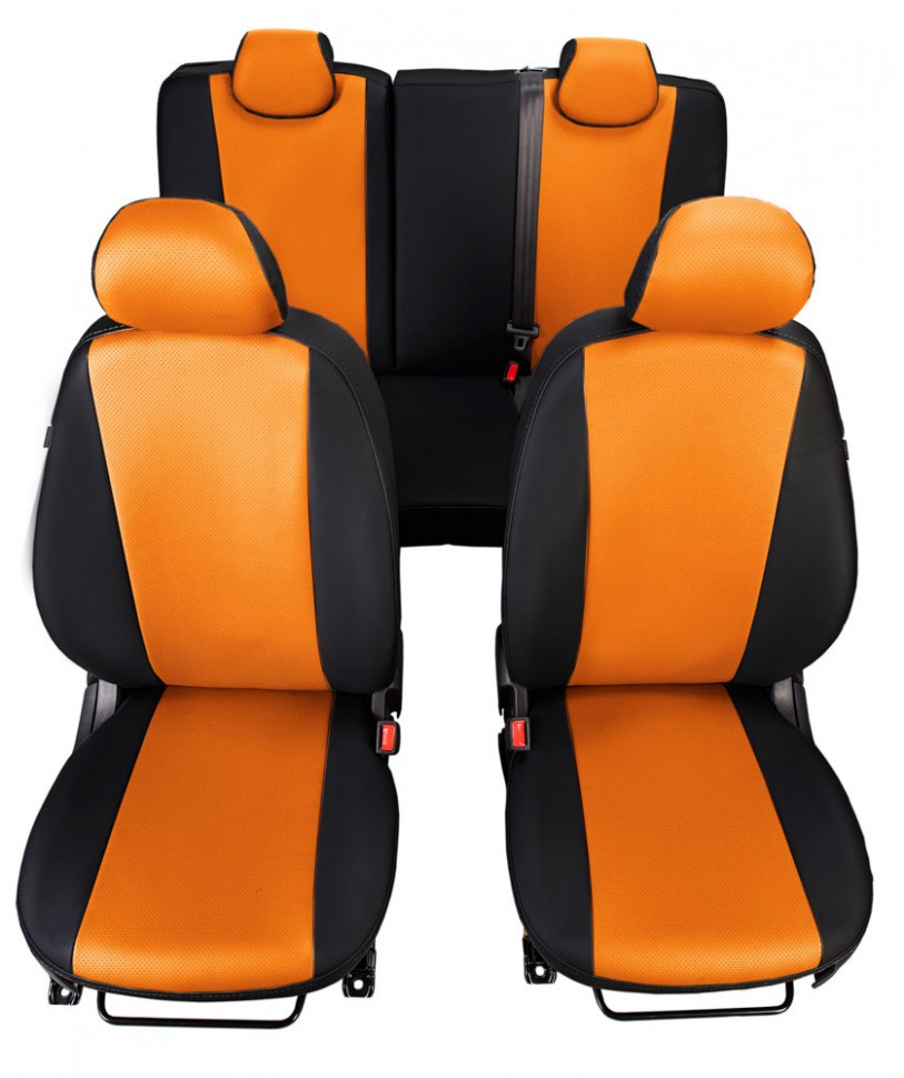 Авточехлы на Volkswagen Tiguan I "Лима" экокожа, черно-оранжевый